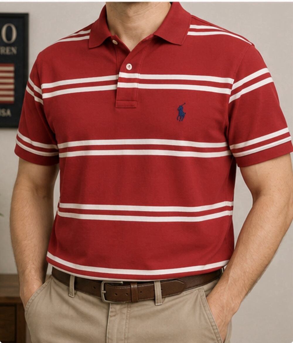 Polo Ralph Lauren Men’s XL Red White Stripe Polo Shirt Blue Pony Made USA